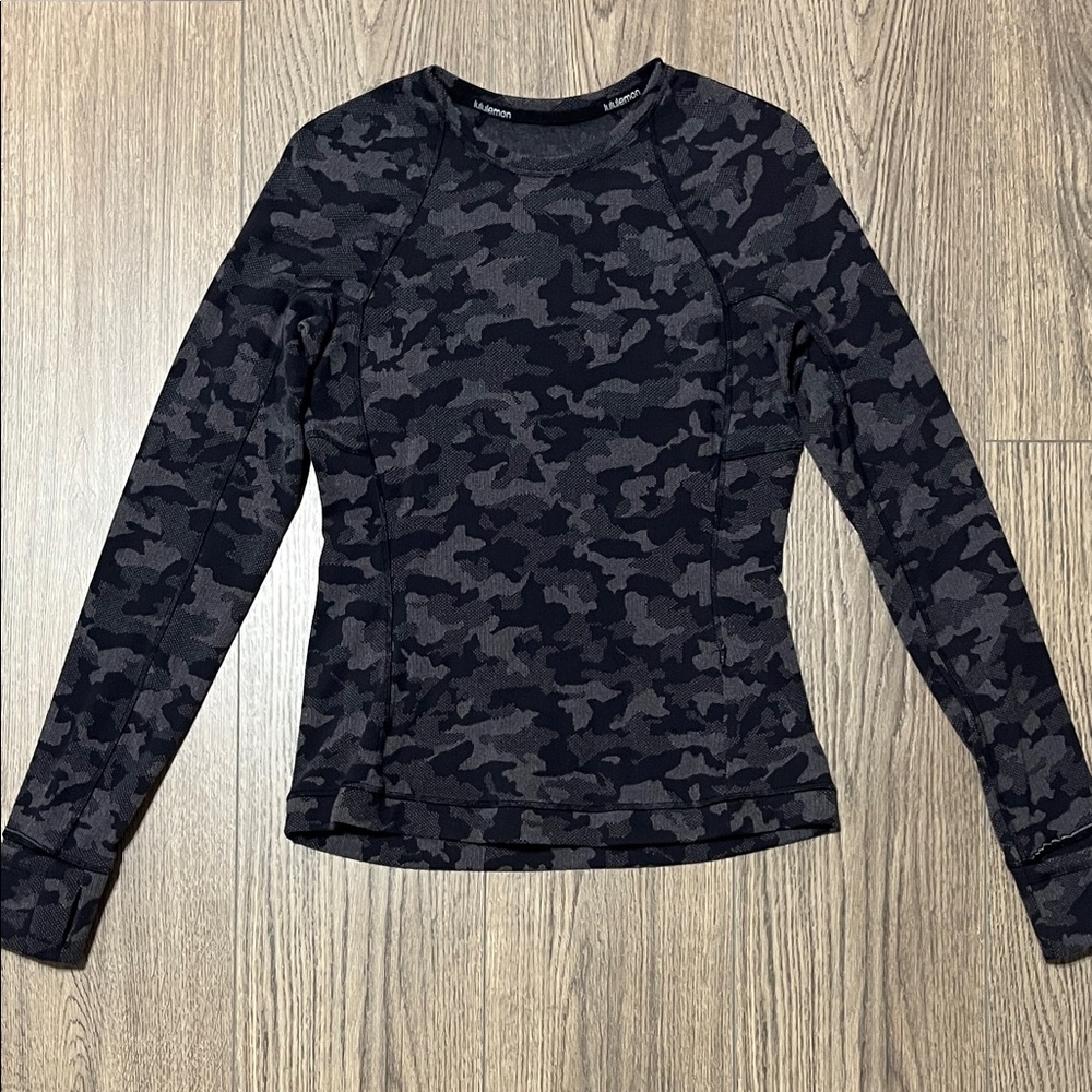 Lululemon Grey Black Camo Long Sleeve Top